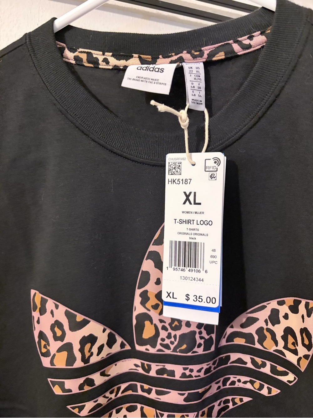 Adidas- size XL- black slightly cropped tee w/ leopard print. NWT - Picture 4 of 5